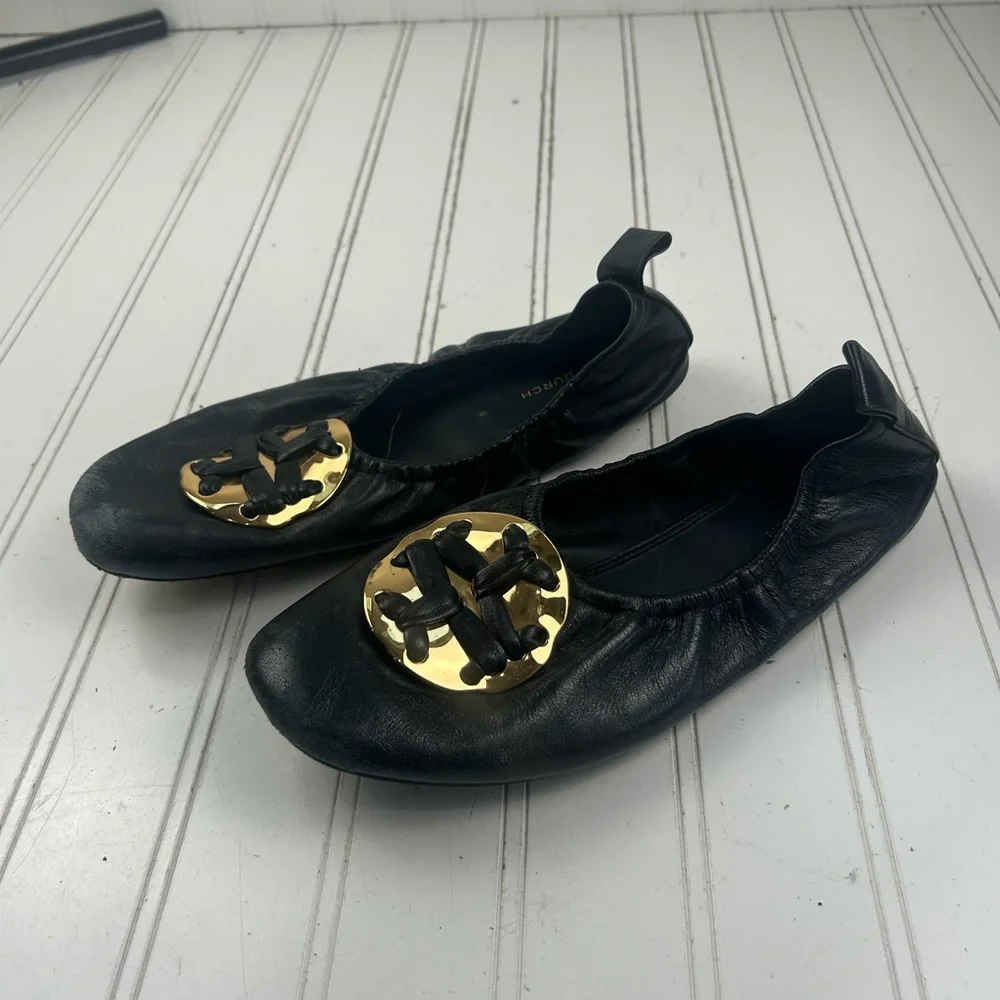 Tory Burch Vintage Melinda Scrunch Black Ballet Work Flats Women’s Size 7M $250